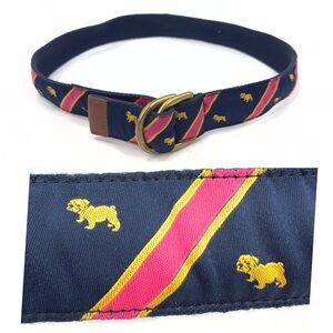 Ralph Lauren Bulldog Ribbon Belt Womens Medium Adjustable Preppy Dog Puppy